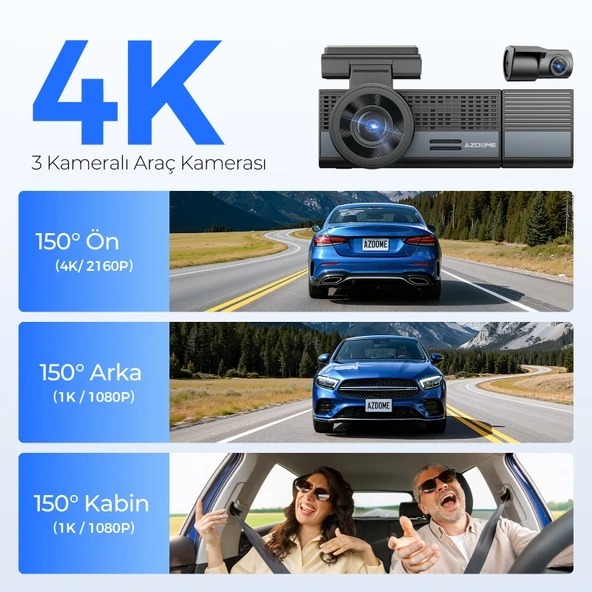 Azdome M500 3 Kameralı Araç Kamerası Seti